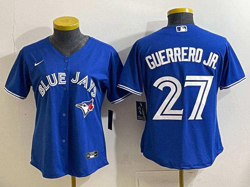 Women 2025 Nike Toronto Blue Jays #27 Guerrero jr Blue Game MLB Jersey 01